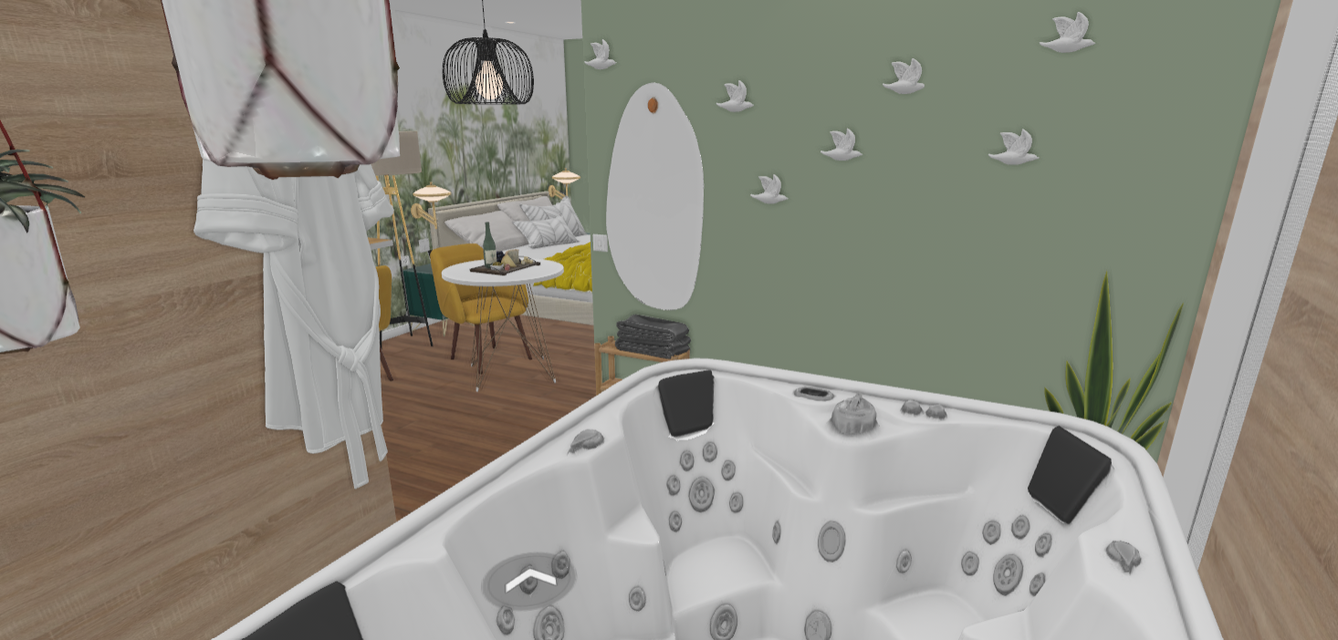 vue 3D depuis le SPA de la chambre d'hôte indépendante NDH écolodge premium avec spa privatif intérieur entre Nancy et Toul (Lorraine)