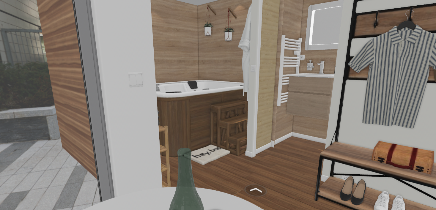 vue 3D depuis le lit de la chambre d'hôte indépendante NDH écolodge premium avec spa privatif intérieur entre Nancy et Toul (Lorraine)