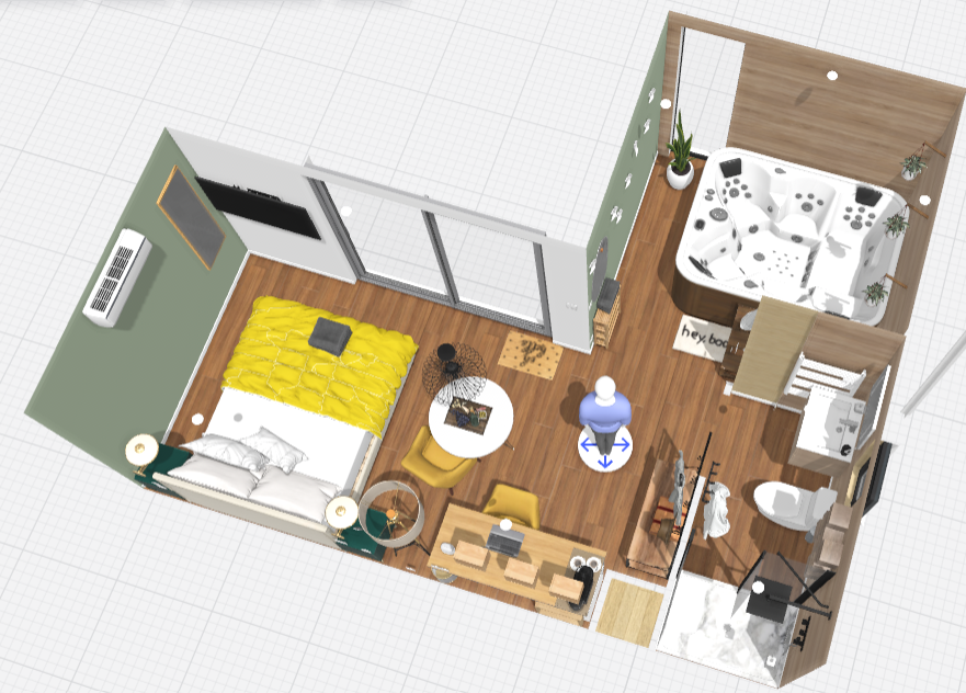 vue générale 3D de la chambre d’hôte indépendante NDH écolodge premium avec spa privatif intérieur entre Nancy et Toul (Lorraine)
